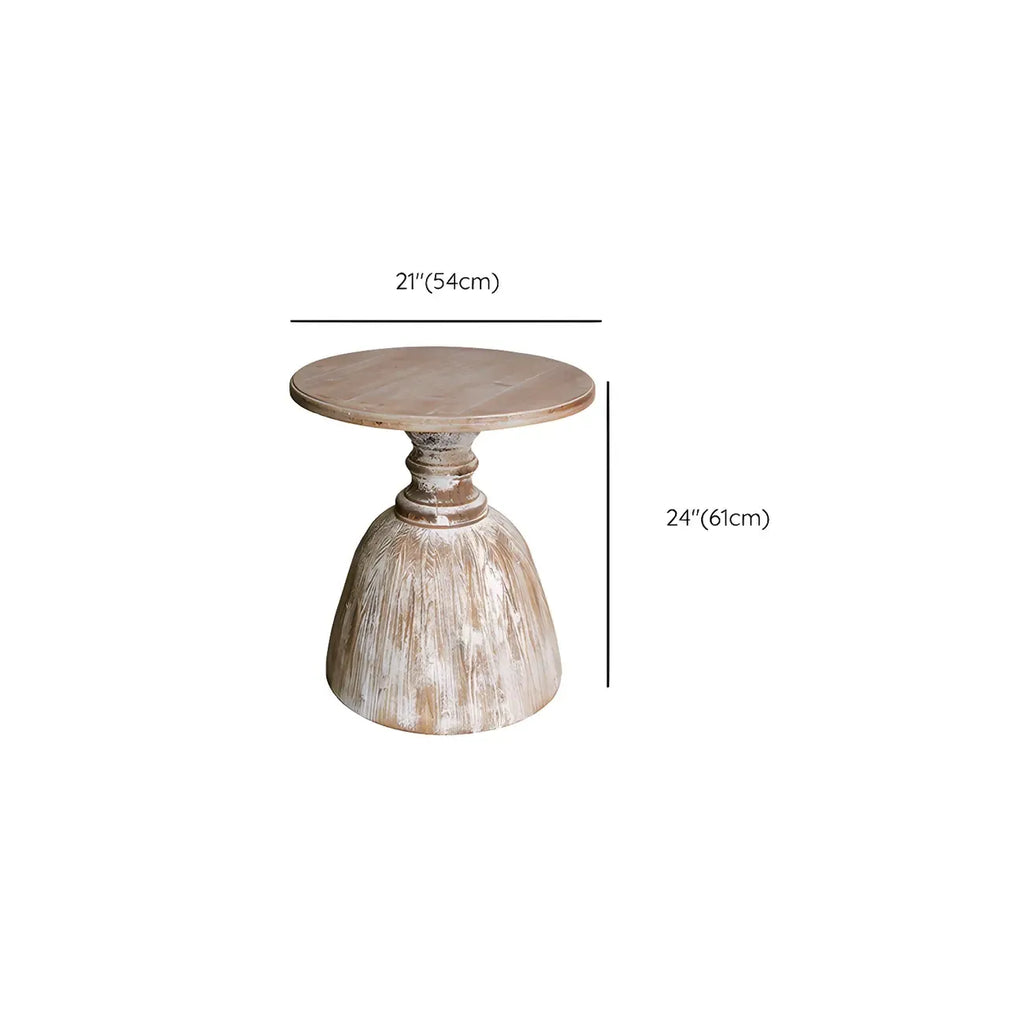 Rustic Natural Wood Pedestal Round Side Table for Living Room