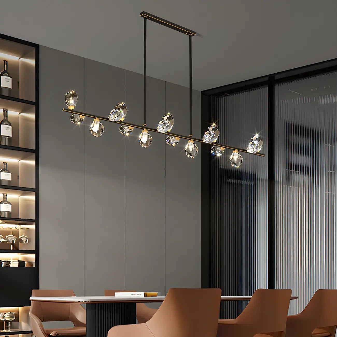 Contemporary Linear Crystal Island Pendant Light