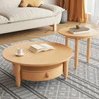 Brown Round Modern Wood Glass Drawer Coffee Table