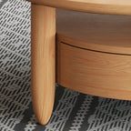 Brown Round Modern Wood Glass Drawer Coffee Table