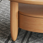 Brown Round Modern Wood Glass Drawer Coffee Table