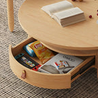 Brown Round Modern Wood Glass Drawer Coffee Table