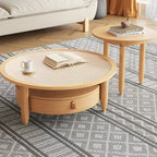 Brown Round Modern Wood Glass Drawer Coffee Table
