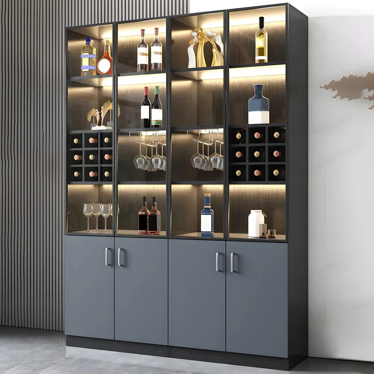 Black-Gray Wood Storage Display Cabinet with Light
