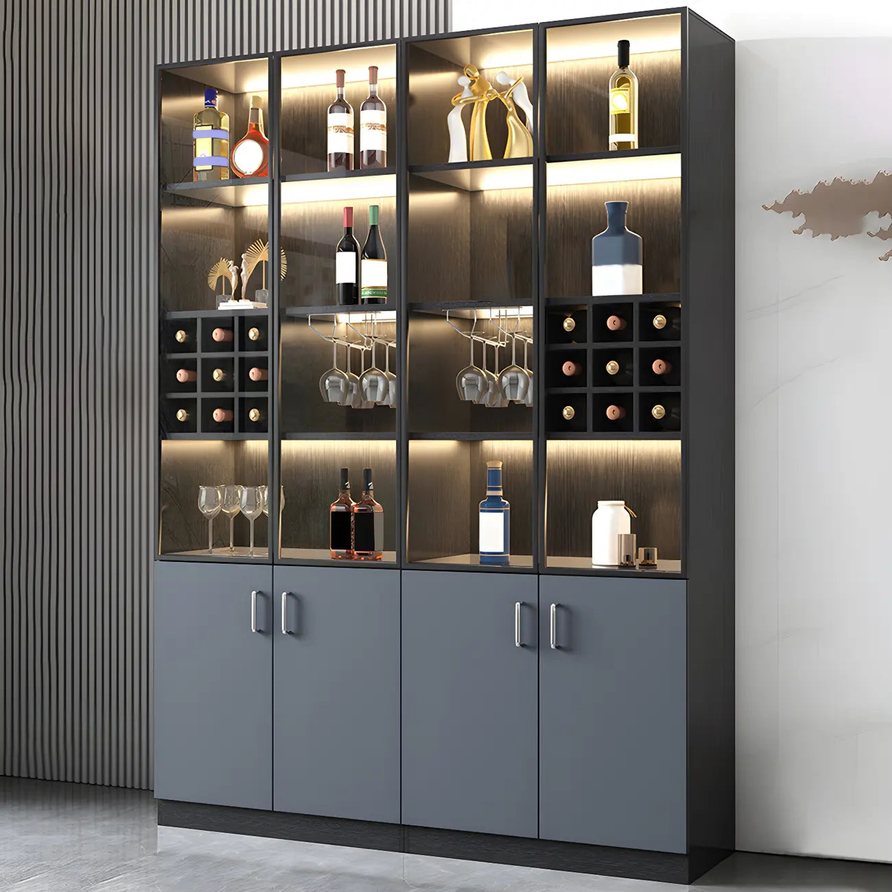 Black-Gray Wood Storage Display Cabinet with Light