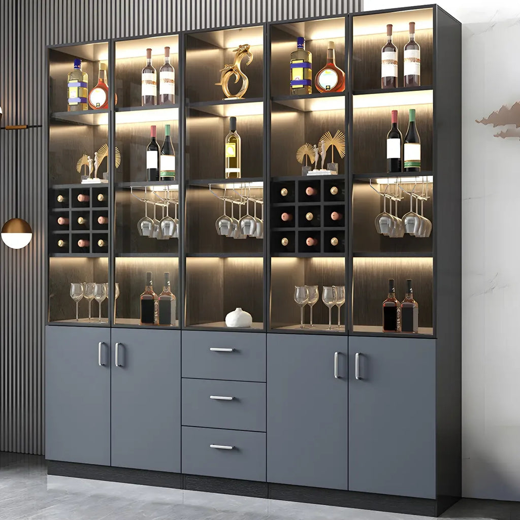 Black-Gray Wood Storage Display Cabinet with Light
