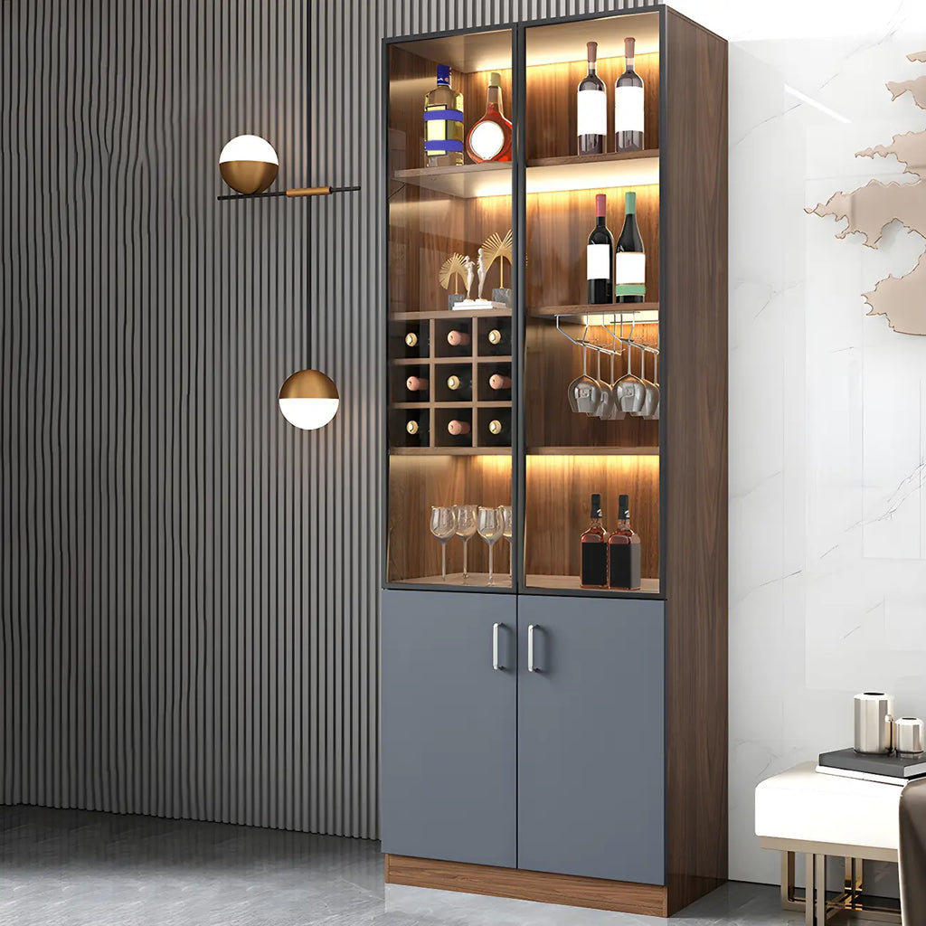 Black-Gray Wood Storage Display Cabinet with Light