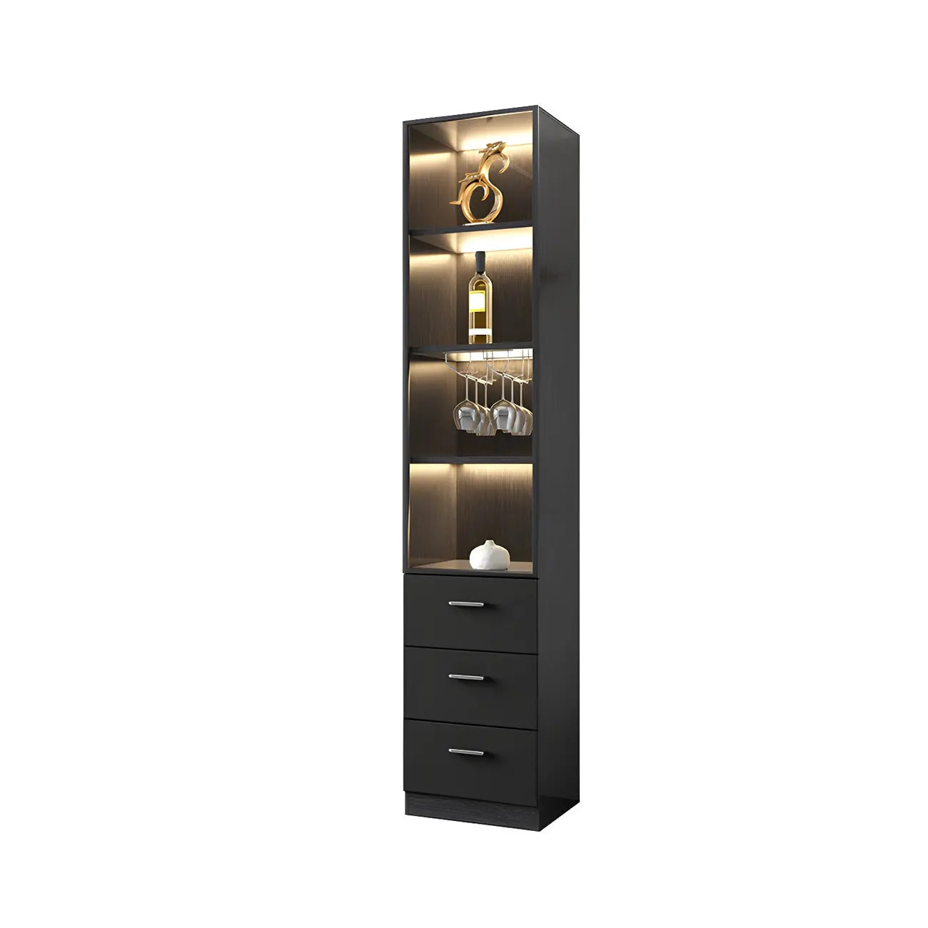 Black-Gray Wood Storage Display Cabinet with Light