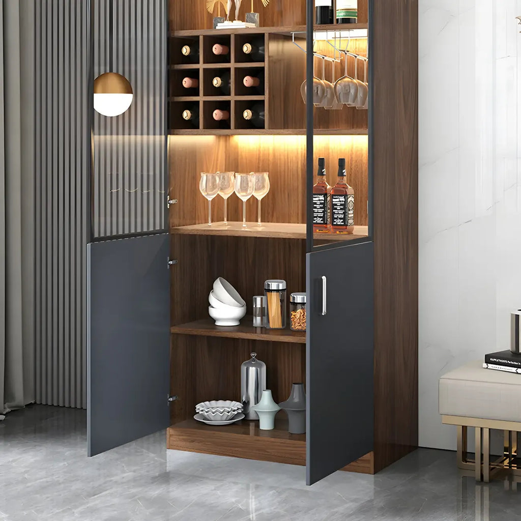 Black-Gray Wood Storage Display Cabinet with Light