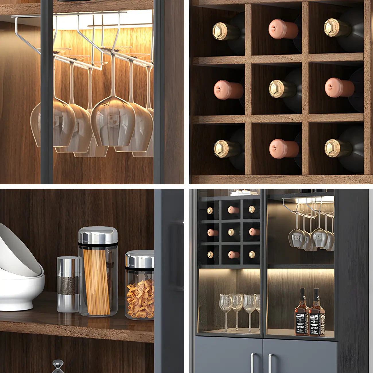 Black-Gray Wood Storage Display Cabinet with Light