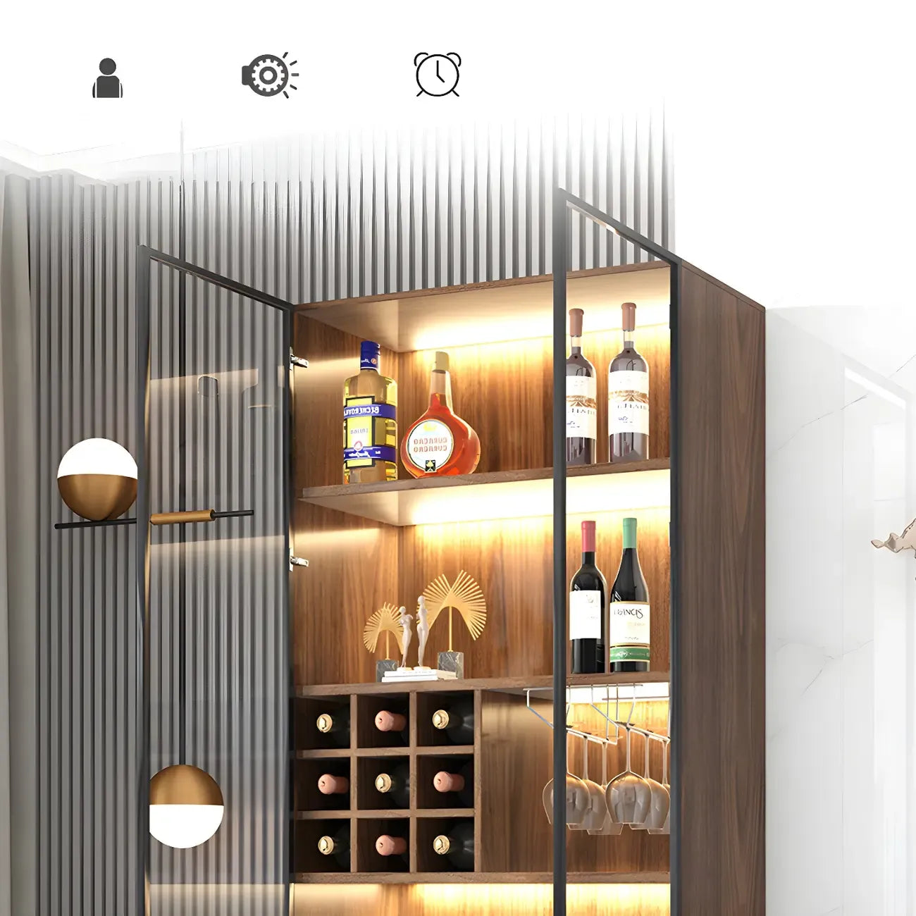 Black-Gray Wood Storage Display Cabinet with Light