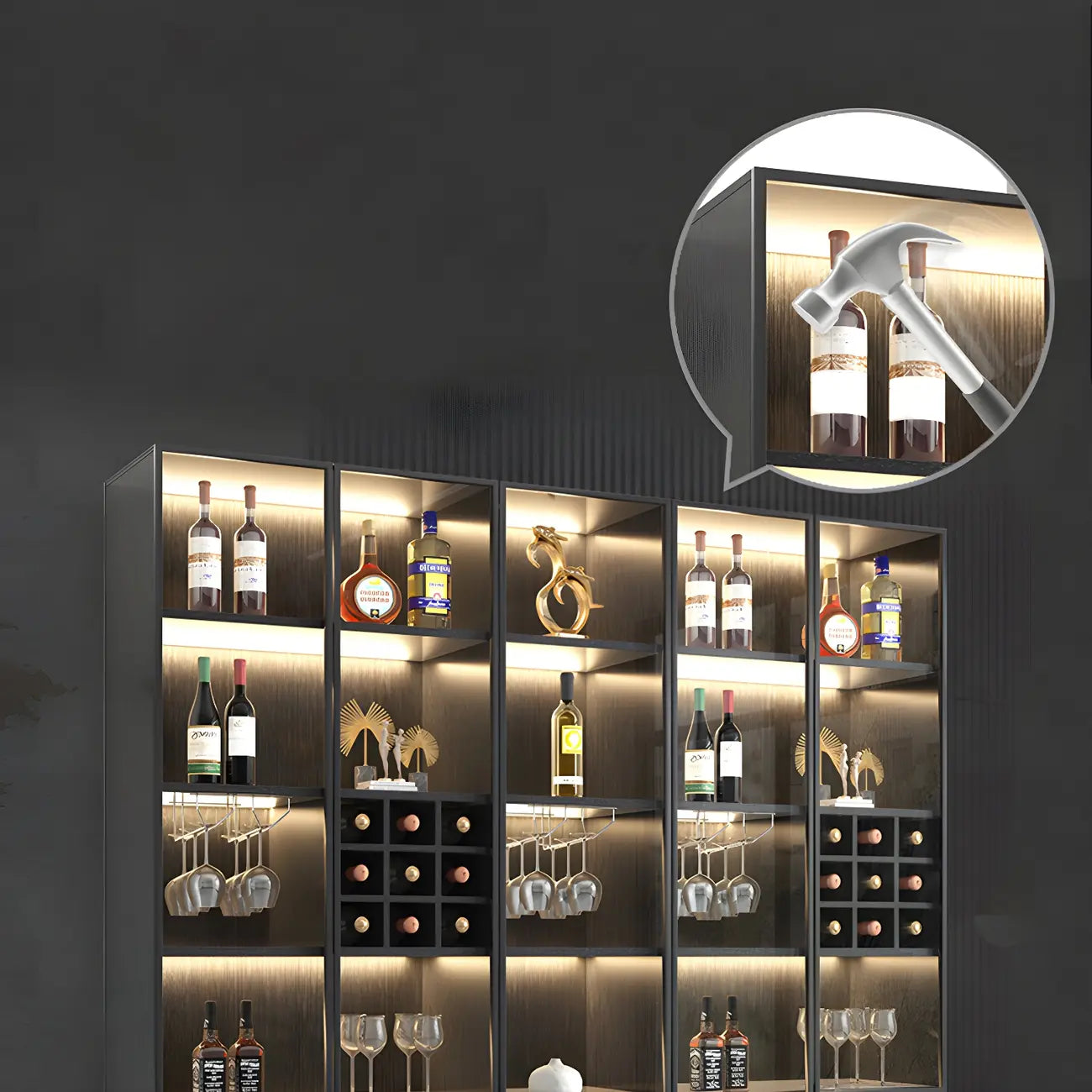 Black-Gray Wood Storage Display Cabinet with Light