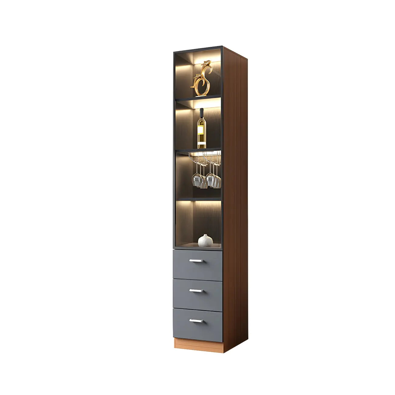 Black-Gray Wood Storage Display Cabinet with Light