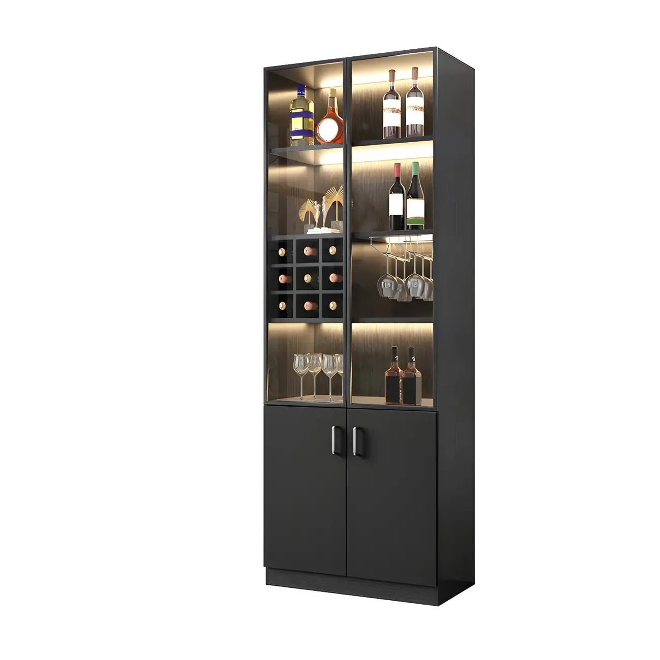 Black-Gray Wood Storage Display Cabinet with Light