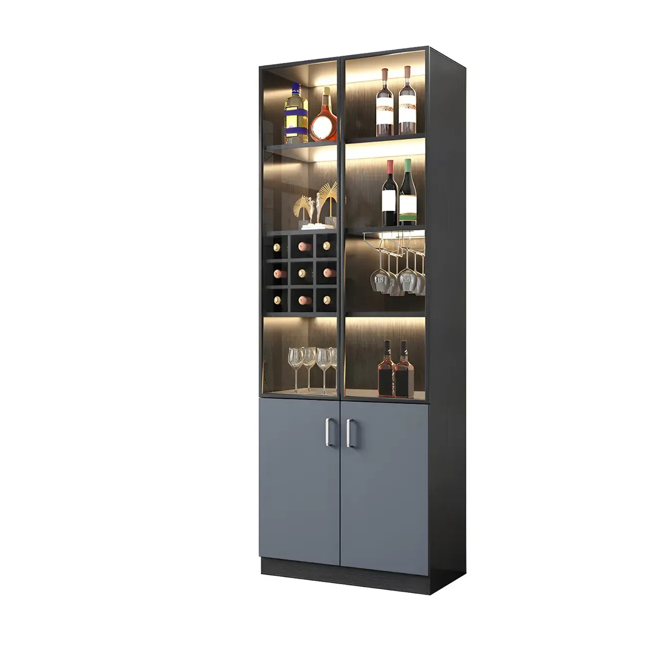 Black-Gray Wood Storage Display Cabinet with Light