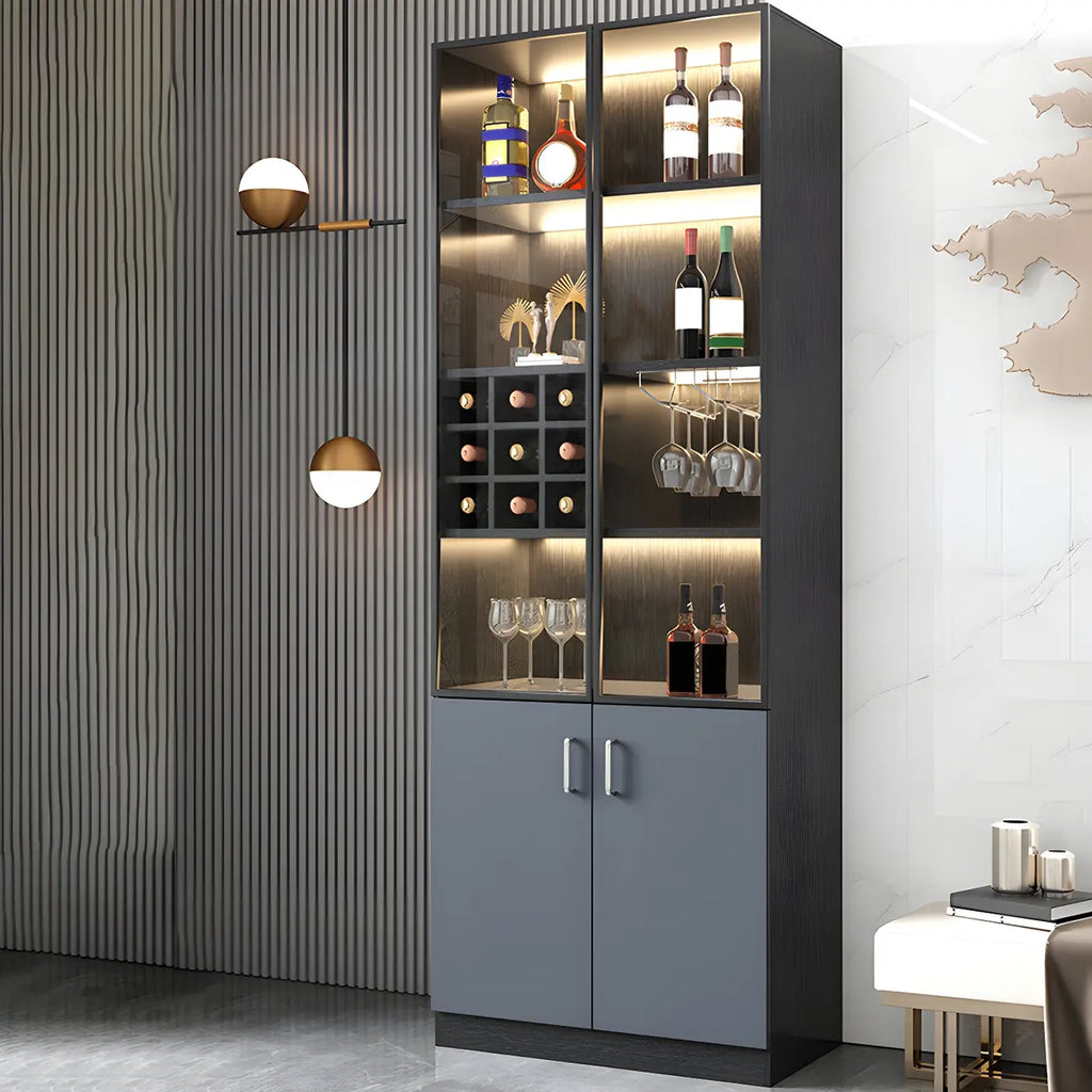Black-Gray Wood Storage Display Cabinet with Light