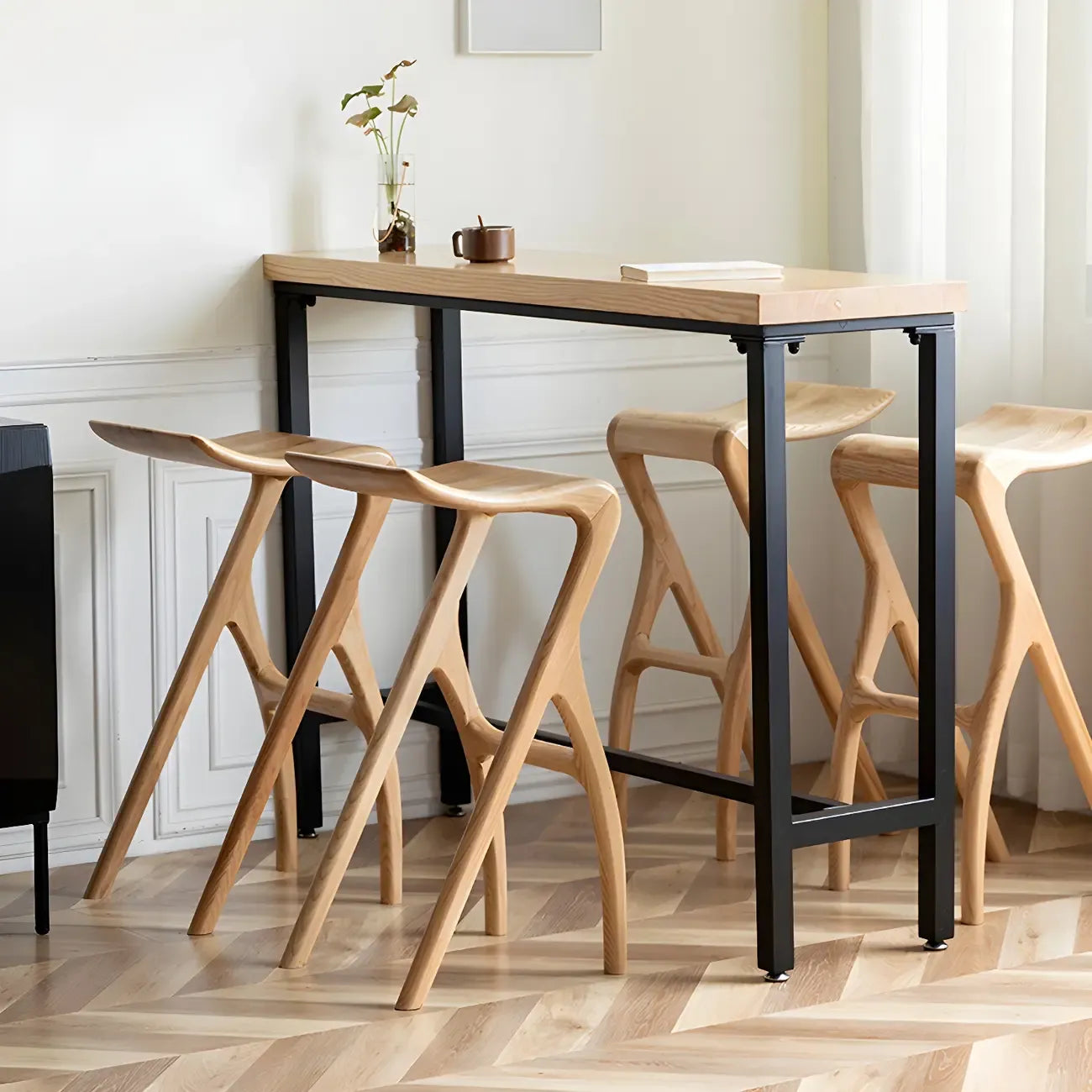 Counter Height Backless Wood Minimalist Bar Stools