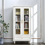 Modern White Engineered Wood Glass Door Bookcase