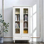 Modern White Engineered Wood Glass Door Bookcase