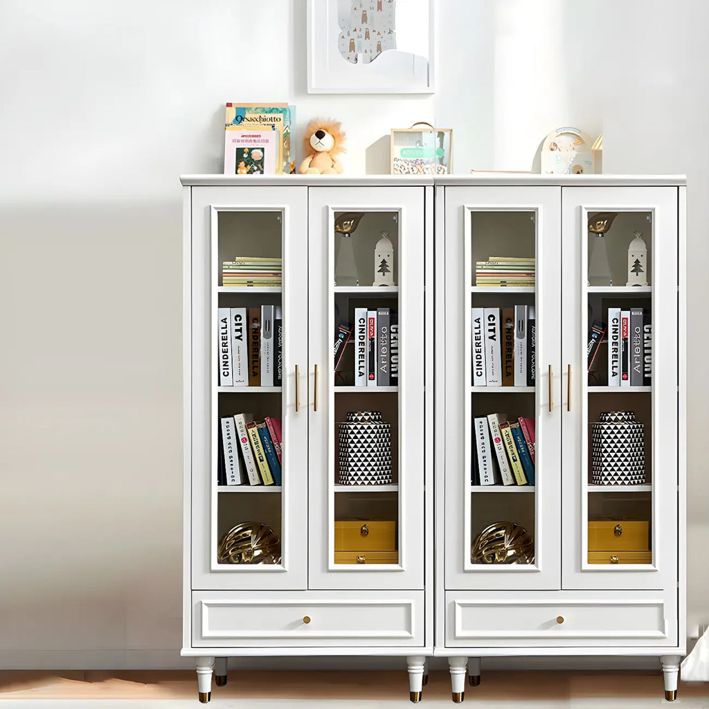 Modern White Engineered Wood Glass Door Bookcase