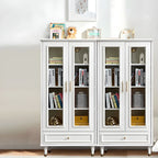Modern White Engineered Wood Glass Door Bookcase