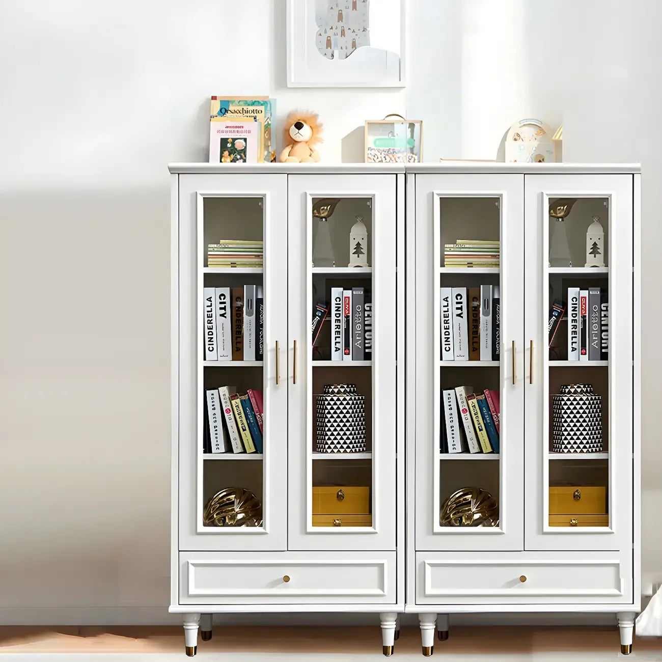 Modern White Engineered Wood Glass Door Bookcase