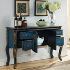 French Coffee Wood Storage Console Table with Drawers