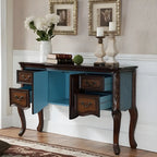 French Coffee Wood Storage Console Table with Drawers