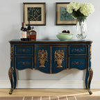 French Coffee Wood Storage Console Table with Drawers