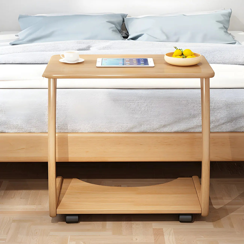 Walnut C-Shaped Side Table With Casters