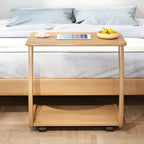 Walnut C-Shaped Side Table With Casters