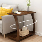 Walnut C-Shaped Side Table With Casters