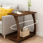 Walnut C-Shaped Side Table With Casters