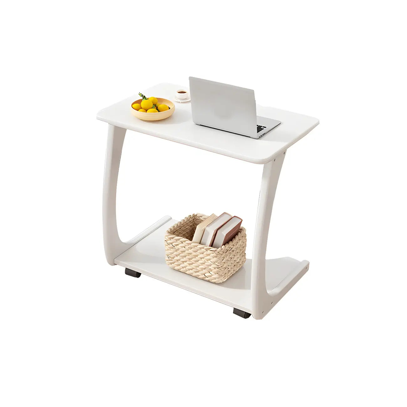 Walnut C-Shaped Side Table With Casters