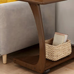 Walnut C-Shaped Side Table With Casters