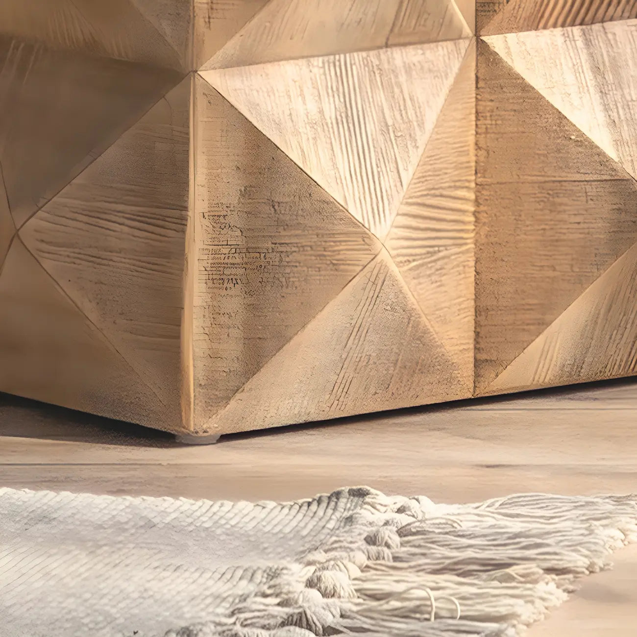 Elegant Geometric Wooden Block Accent Side Table