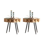 Elegant Geometric Wooden Block Accent Side Table