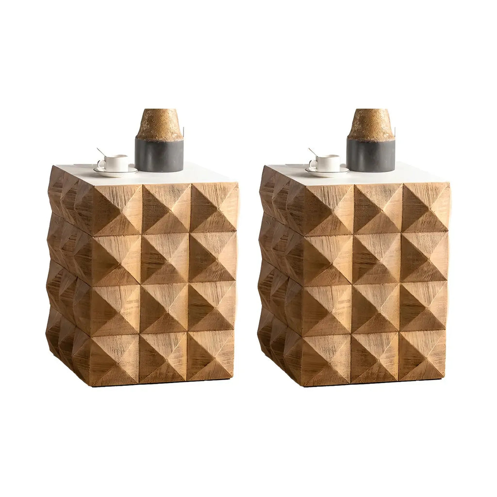 Elegant Geometric Wooden Block Accent Side Table