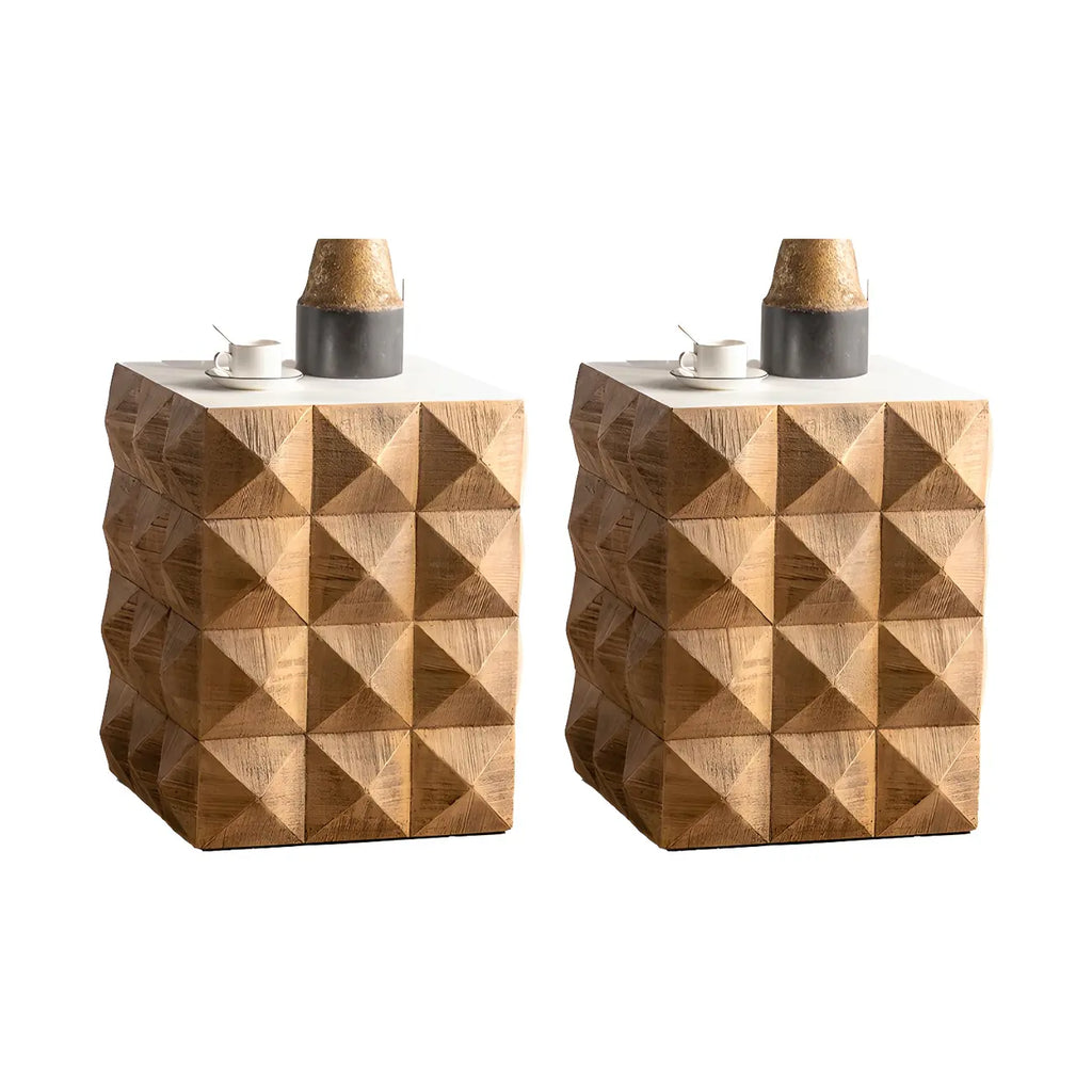 Elegant Geometric Wooden Block Accent Side Table
