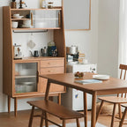 Brown Wooden Glass Door Dining Hutch Cabinet