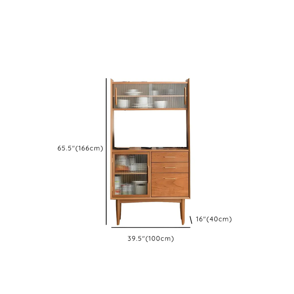 Brown Wooden Glass Door Dining Hutch Cabinet
