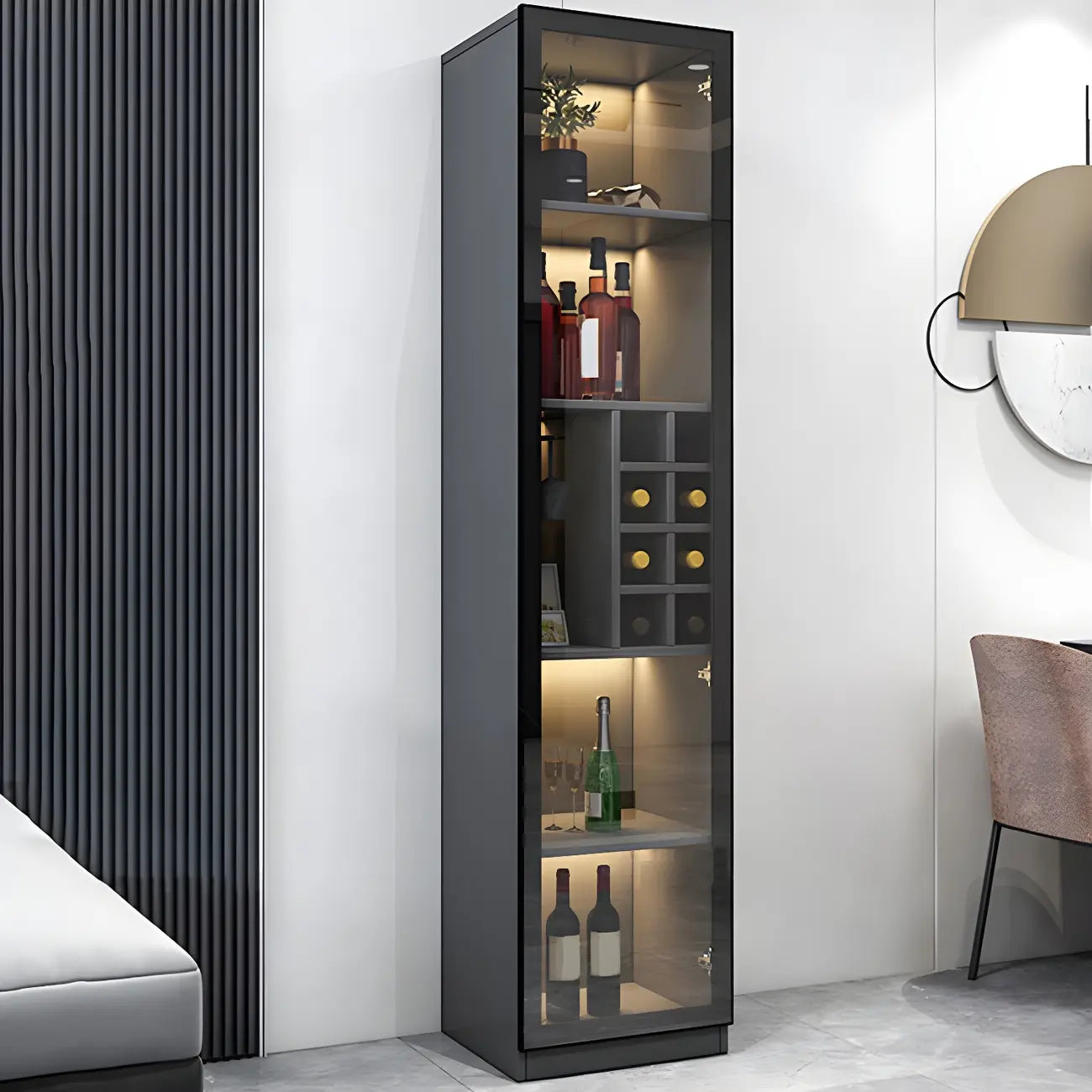 Black Wooden Glass Doors Display Cabinet with Lights