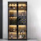 Black Wooden Glass Doors Display Cabinet with Lights