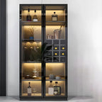 Black Wooden Glass Doors Display Cabinet with Lights