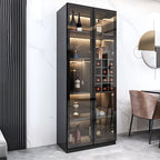 Black Wooden Glass Doors Display Cabinet with Lights