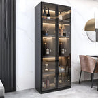 Black Wooden Glass Doors Display Cabinet with Lights