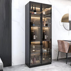 Black Wooden Glass Doors Display Cabinet with Lights