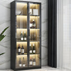 Black Wooden Glass Doors Display Cabinet with Lights
