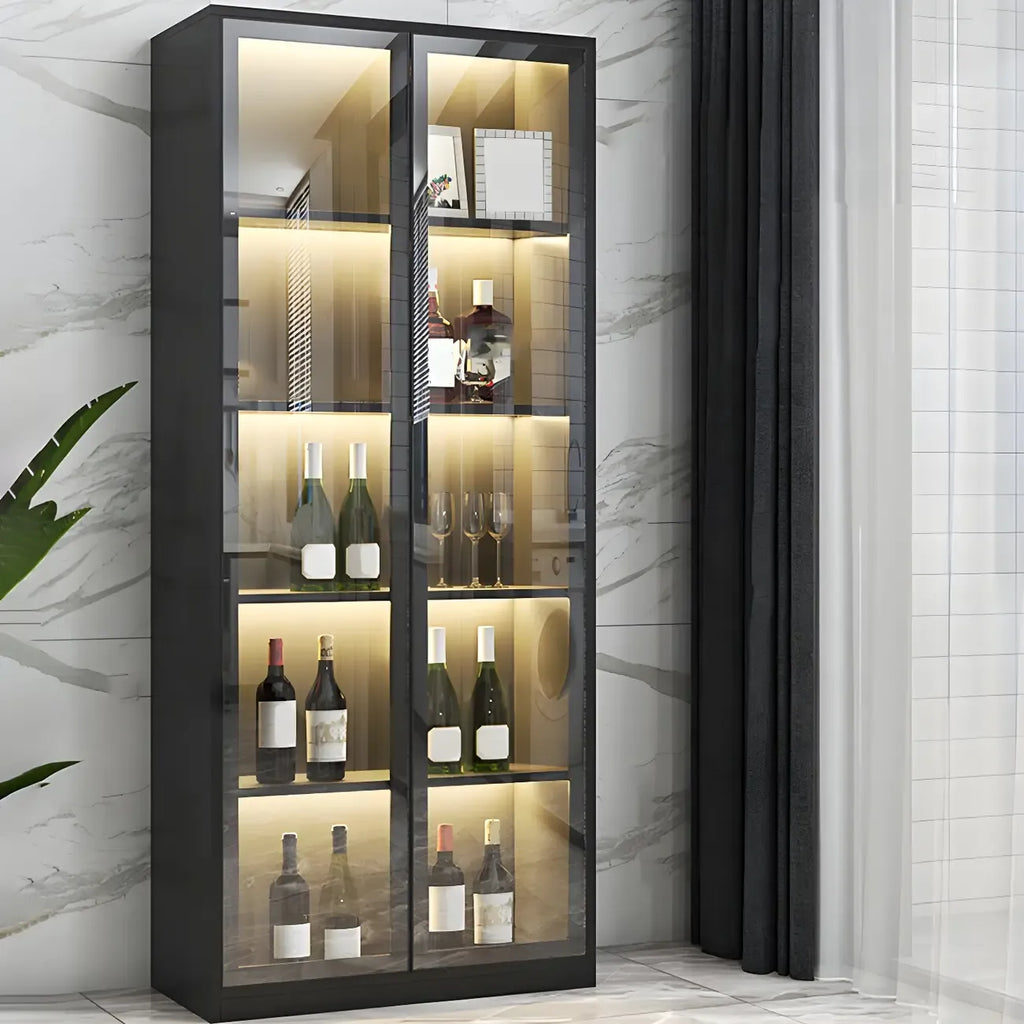 Black Wooden Glass Doors Display Cabinet with Lights