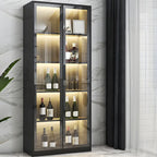 Black Wooden Glass Doors Display Cabinet with Lights